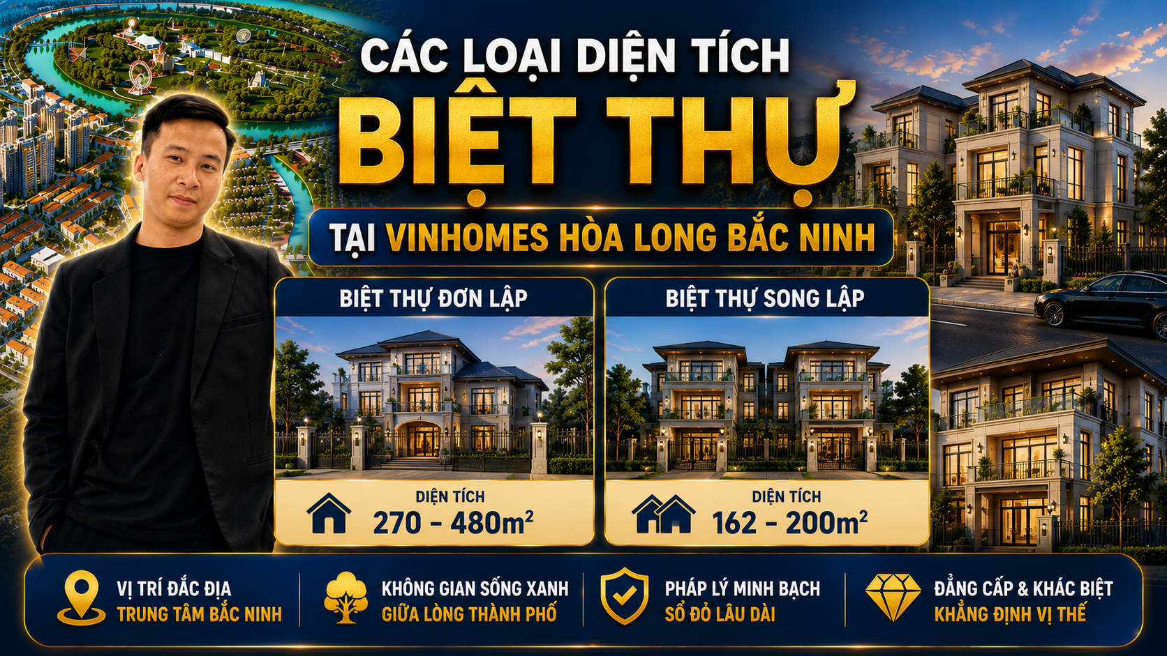 Các loại diện tích biệt thự dự án Vinhomes Hoà Long Bắc Ninh