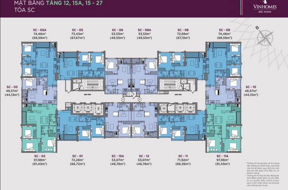 Layout căn hộ chung cư vinhomes bắc ninh