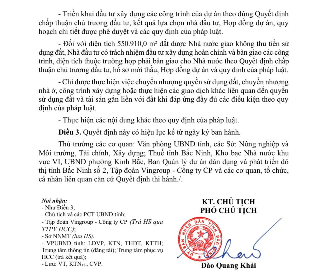 Quyết định giao đất đợt 1 Dự án Khu đô thị mới Tây Bắc Bắc Ninh
